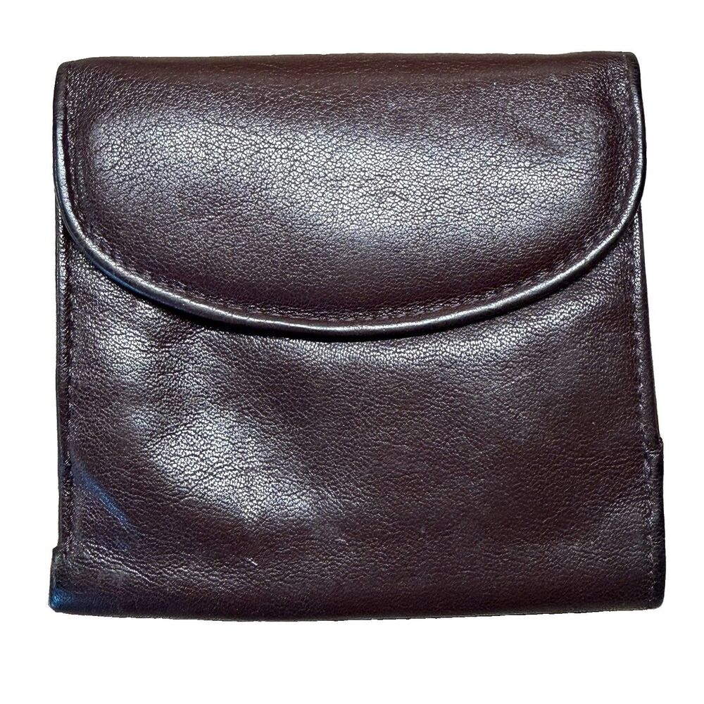 Vintage Brown Genuine Leather Compact Wallet Coin Purse Card Holder Prym